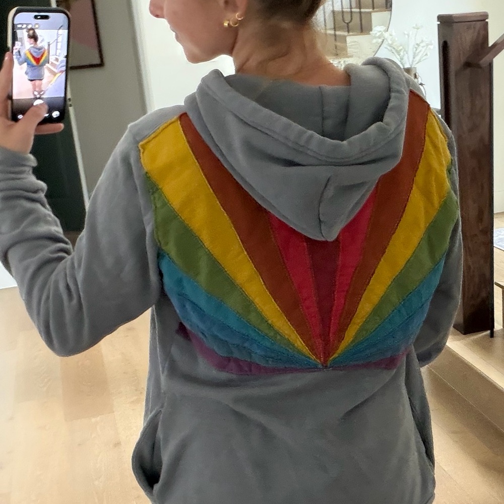 Aviator Nation Gray zip-up Hoodie with fun rainbow back piece! - Picture 5 of 5